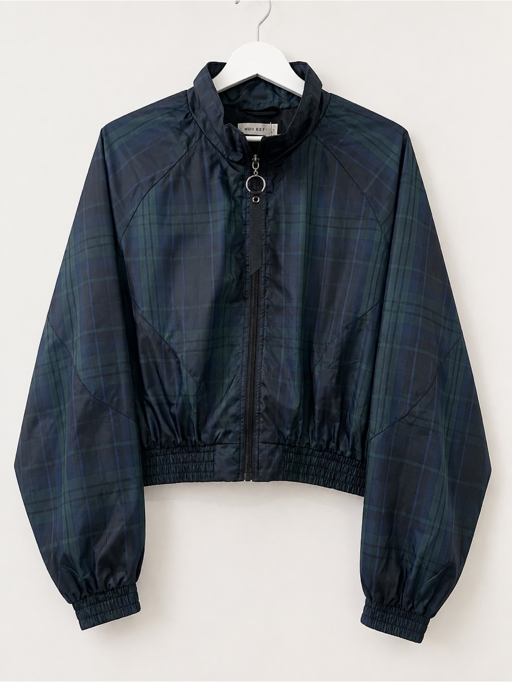 Mod Ref Navy and Forest Green Plaid Cropped Bomber Jacket